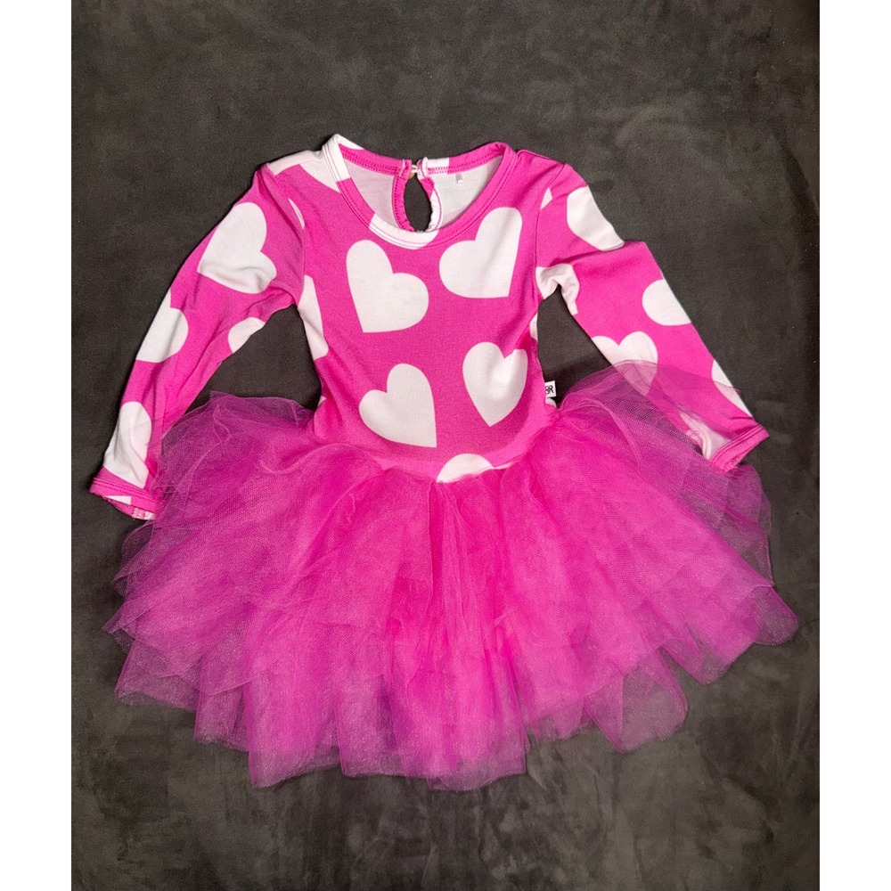 Bums & Roses Pink White‎ Heart Bamboo Tutu Romper Dress 6-12 Months Valentine